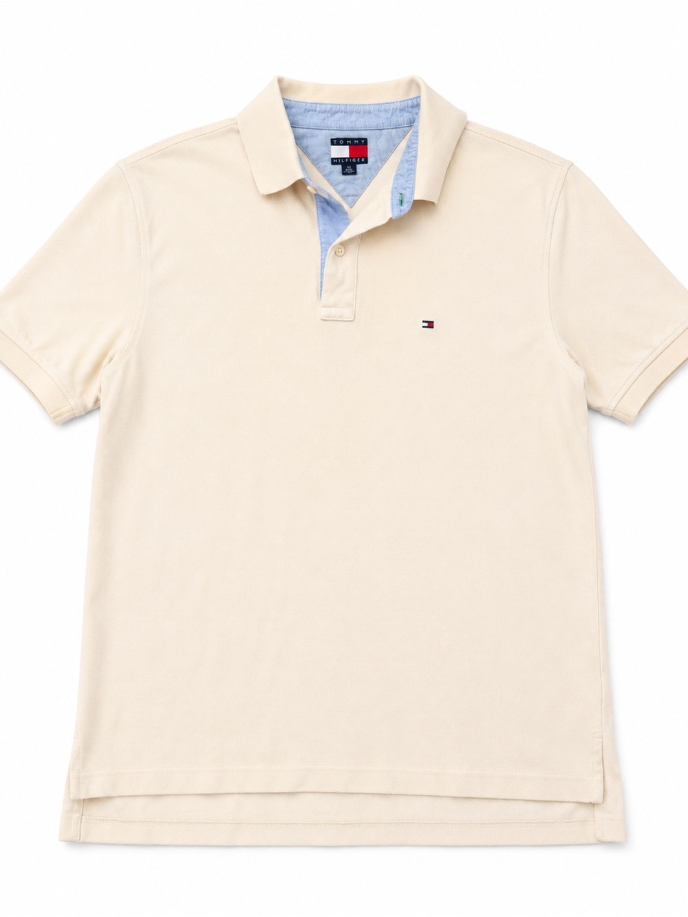 Tommy Hilfiger Men's Cream Polo with Light Blue Contrast